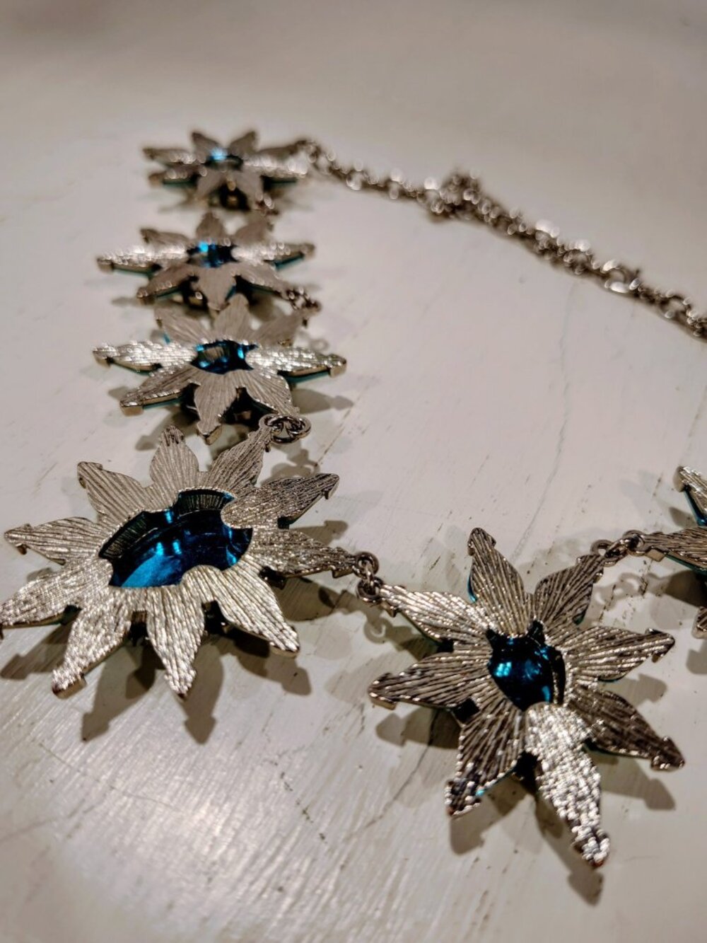 Aqua Blue Jeweled Gypsy Starburst Silver Necklace, Boho, Statement, EUC - Picture 8 of 10